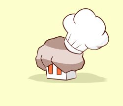  chef_hat clothed_pokemon commentary_request flat_color full_body hat highres nacli no_humans pokemon pokemon_(creature) pokemon_focus rectangular_eyes redny simple_background solo white_hat yellow_background 