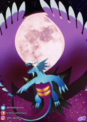  absurdres animal_focus artist_name claws commentary_request dragon edo_nova fangs flying full_moon highres instagram_logo instagram_username moon night no_humans open_mouth patreon_logo patreon_username pokemon pokemon_(creature) pokemon_focus roaring_moon sharp_teeth sky solo spanish_commentary star_(sky) starry_sky teeth twitter_logo twitter_username 