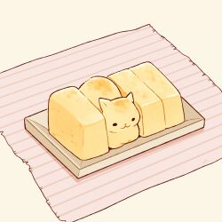  :3 cat chai_(drawingchisanne) food food-themed_creature no_humans omelet original placemat plate simple_background undersized_animal 