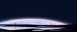  1girl absurdres black_background commentary earth_(planet) english_commentary gracile highres lake original planet scenery solo space 