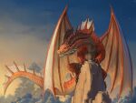  absurdres claws clouds dragon dragon_claw dragon_horns dragon_tail dragon_wings fantasy highres horns large_wings long_tail monster mountain nasuno_posi no_humans original scales sky tail western_dragon wings 