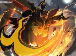 1other black_fur bo_(bouillustration) boar claws colored_skin commentary_request emboar fangs fire holding holding_staff mega_emboar mega_pokemon orange_fur pokemon pokemon_(creature) pokemon_focus pokemon_legends:_z-a red_eyes sharp_teeth staff teeth torii tusks wallpaper weapon