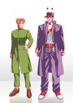  2boys alternate_color antennae black_hair colored_skin diamond_wa_kudakenai gakuran hand_on_own_hip hat jojo_no_kimyou_na_bouken kakyoin_noriaki kujo_jotaro lanxjourney male_focus multiple_boys parody purple_skin red_eyes school_uniform shoes shoulder_belt sneakers stardust_crusaders turtleneck vest violet_eyes 