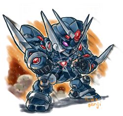  artist_name chibi clenched_hand commentary english_commentary glowing glowing_eyes lowres mecha moukin_punch no_humans robot science_fiction signature simple_background soulgain super_robot_wars super_robot_wars_advance super_robot_wars_advance_portable super_robot_wars_original_generation 