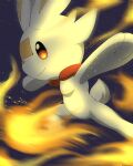  absurdres commentary embers english_commentary fire highres kicking motion_blur no_humans pokemon pokemon_(creature) scorbunny smile solo winick_lim 