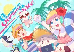  1001_spikes 2boys 2girls :d :p adventurer_(dungreed) android aqua_male_swimwear aqua_one-piece_swimsuit artist_request baby_animal bald beagle bikini bird black_fur blonde_hair blue_eyes blue_sky bracelet brown_hair cave_story clenched_hand closed_mouth colored_skin commentary controller crying curly_brace day dog dungreed dutch_angle english_commentary english_text floppy_ears flower food frilled_bikini frills fruit furry furry_female game_controller hair_flower hair_ornament handheld_game_console hat headband hibiscus highres holding holding_controller holding_food holding_fruit holding_game_controller holding_handheld_game_console holding_swim_ring holding_watermelon innertube isaac_(the_binding_of_isaac) jenka's_puppies jewelry joints male_swimwear metal_skin midair midriff mimiga multiple_boys multiple_girls navel nintendo nintendo_switch official_art one-piece_swimsuit open_mouth outdoors palm_tree penguin pink_bikini plaid_bikini plaid_clothes print_headband promotional_art puppy red_flower robot_ears robot_joints sale second-party_source shuriken_print skirt sky smile straw_hat streaming_tears striped_clothes striped_male_swimwear striped_one-piece_swimsuit striped_sleeves summer sun swim_ring swimsuit tears teeth the_binding_of_isaac tongue tongue_out toroko tree two-tone_male_swimwear two-tone_sleeves upper_body upper_teeth_only upturned_eyes watermelon watermelon_slice white_dog white_fur white_male_swimwear white_one-piece_swimsuit white_skin white_skirt yellow_eyes yellow_hat yellow_headband 