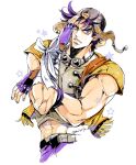  1boy aviator_cap battle_tendency crop_top fingerless_gloves fringe_trim gloves hair_between_eyes hatoyama_itsuru jojo_no_kimyou_na_bouken jojo_pose joseph_joestar joseph_joestar_(young) midriff purple_hair solo violet_eyes 