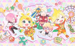  >_< +_+ 0_0 2boys 2girls :d aqua_eyes balloon balloon_animal banner black_pants black_shirt blue_flower blush bow carousel chibi chibi_only clouds coat coattails colorful_palette cup detached_sleeves dress ferris_wheel flower game_cg gradient_hair hair_bow hair_ornament hairclip heart highres hood hoodie kagamine_len kagamine_rin kouhaku_nawa long_sleeves multicolored_hair multiple_boys multiple_girls musical_note official_art ootori_emu open_clothes open_hoodie open_mouth orange_coat orange_dress orange_pants orange_shoes outline pants parallel_hairclips pink_hair pom_pom_(clothes) project_sekai puffy_pants rope saucer shimenawa shinshun!_shishimai_robo_no_oshougatsu_show!_(project_sekai) shirt shoes smile socks spiky_hair star_(symbol) striped_clothes striped_socks sweatdrop tailcoat teacup tenma_tsukasa third-party_source vocaloid white_bow white_hoodie white_outline white_shoes white_socks wonderlands_x_showtime_len wonderlands_x_showtime_rin yellow_sleeves yellow_socks 