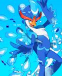  absurdres aooni blurry blurry_background highres looking_at_viewer no_humans one_eye_closed open_mouth pokemon pokemon_(creature) quaquaval simple_background solo star_(symbol) water_drop 