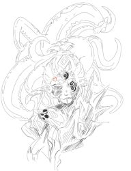  anger_vein arknights camera cataclysmicwrath greyscale herald_of_we_many highres monochrome monster_girl non-web_source seaborn_(arknights) sketch tagme tentacle_hair tentacles unfinished 