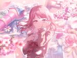 bang_dream! blush crying flower maruyama_aya microphone official_art pink_eyes pink_hair school_uniform short_hair