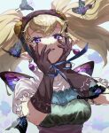  agitha blonde_hair bug butterfly earrings elbow_gloves frilled_shirt frills gloves happy highres jewelry looking_at_viewer pointy_ears pra_11 shirt short_sleeves the_legend_of_zelda the_legend_of_zelda:_twilight_princess twintails violet_eyes 