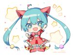  +_+ 1girl :d ahoge blue_eyes blue_hair blush_stickers chibi commentary_request dress fangs frilled_dress frills full_body hair_between_eyes hand_up hatsune_miku highres kneeling long_hair looking_at_viewer notice_lines pink_dress pink_thighhighs project_sekai puffy_short_sleeves puffy_sleeves short_sleeves signature simple_background smile sofra solo starry_background striped striped_dress thigh-highs twintails twitter_username vertical-striped_dress vertical_stripes very_long_hair vocaloid white_background 