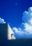  aircraft airplane alu.m_(alpcmas) blue_sky building clouds contrail cumulonimbus_cloud day highres moon no_humans original outdoors railing scenery signature sky 