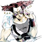  1boy adjusting_eyewear alessi bell hair_bell hair_ornament hatoyama_itsuru jojo_no_kimyou_na_bouken male_focus redhead solo stardust_crusaders sunglasses yellow_eyes 