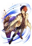  1boy bad_source blue_eyes brown_footwear bungou_stray_dogs facial_hair fingernails gun holding holding_gun holding_weapon long_sleeves male_focus oda_sakunosuke_(bungou_stray_dogs) official_art pants redhead shoes solo transparent_background weapon 