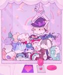  &gt;_&lt; :3 animal_ears antennae black_hairband black_headwear blue_bow bow broom cirno commentary crane_game crescent_moon dreamysuite flandre_scarlet flat_cap gourd green_headwear hair_bobbles hair_ornament hairband hakurei_reimu hat heart highres ibuki_suika imaizumi_kagerou inaba_tewi kagiyama_hina kawashiro_nitori kirisame_marisa kochiya_sanae komeiji_koishi konpaku_youmu mob_cap moon no_humans rainbow red_bow star_(symbol) sukusuku_hakutaku tail touhou two_side_up white_headwear witch_hat wolf_ears wriggle_nightbug yellow_bow 