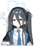  1girl aris_(blue_archive) black_hair blue_archive blue_eyes hair_between_eyes halo long_hair looking_at_viewer sanma_(tabet_) simple_background solo white_background 