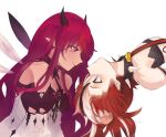  2girls animal_ears blue_eyes collar crystal_wings face-to-face hakos_baelz hololive hololive_english horns irys_(hololive) long_hair lucesamaaa mouse_ears multiple_girls pointy_ears purple_hair redhead sideways smile spiked_collar spikes strapless violet_eyes virtual_youtuber white_background 