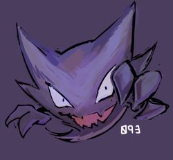  ghost haunter highres kurapixel looking_at_viewer no_humans numbered open_mouth pokemon pokemon_(creature) purple_background purple_theme simple_background solo 