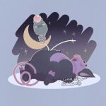  blackcatlandr border closed_eyes commission crescent_moon drooling evolutionary_line grey_border grumpig jumping lying moon on_back open_mouth pokemon pokemon_(creature) saliva sleeping spoink twitter_username u_u watermark 