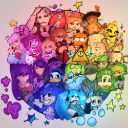 6+boys 6+girls akiyama_mizuki alex_(minecraft) animal_crossing bill_cipher bubble bubbles_(ppg) character_request charlie_brown clipboard color_wheel_challenge cookie_run copyright_request cupcake cupcake_(fnaf) disney donald_duck everyone flower food garfield garfield_(character) gravity_falls hatsune_miku hello_kitty hello_kitty_(character) highres holding holding_clipboard isabelle_(animal_crossing) kirby kirby_(series) lime_cookie link littlest_pet_shop littlest_pet_shop_(2012) luigi magikarp meiko_(vocaloid) minecraft moomin multiple_boys multiple_drawing_challenge multiple_girls mumbobee my_little_pony peanuts_(comic) pikmin_(creature) pikmin_(series) pokemon pokemon_(creature) pompompurin powerpuff_girls princess princess_peach project_sekai purple_flower puss_in_boots_(shrek) rainbow rainbow_dash rainbow_order sanrio shrek_(series) snufkin sonic_(live_action) sonic_(series) sonic_the_hedgehog sonic_the_hedgehog_(film) sparkle spinel_(steven_universe) star_(symbol) steven_universe super_mario_bros. the_legend_of_zelda toon_link toy_chica vocaloid zoe_trent