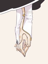  1boy 1girl adoptive_siblings bleach bleach:_sennen_kessen-hen brother_and_sister commentary elli_forelli hand_focus highres holding_hands kuchiki_byakuya kuchiki_rukia siblings signature symbol-only_commentary watermark web_address 