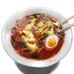  bowl chopsticks egg food food_focus no_humans noodles original ramen shadow signature simple_background uroyama_(macrophage) vegetable white_background 