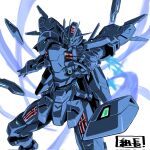  bit_(gundam) blue_theme commentary exhaust flying green_eyes gundam gundam_aerial_rebuild gundam_suisei_no_majo highres kumichou_(ef65-1118-ef81-95) looking_at_viewer mecha mobile_suit partially_colored robot solo upper_body weapon white_background 