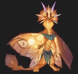  1girl absurdres animal_feet bangle bracelet butterfly_wings concept_art dollightful dragon dragon_horns furry highres horns insect_wings jewelry khepri_(dollightful) looking_at_viewer moth_wings nicholas_kole scales solo tail wings 