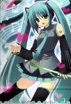  detached_sleeves hatsune_miku long_hair musical_note nishimata_aoi open_mouth solo thigh-highs twintails vocaloid 
