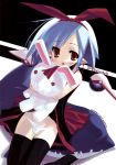  blue_hair bunny disgaea dress dress_lift hair_ribbon highres lowleg lowleg_panties nippon_ichi original panties pleinair pointy_ears red_dress red_eyes ribbon same-san short_dress short_hair sitting stuffed_animal stuffed_toy thighhighs underwear urotan usagi-san white_panties 