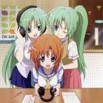  headphones higurashi_no_naku_koro_ni ryuuguu_rena sakai_kyuuta seifuku sonozaki_mion sonozaki_shion 