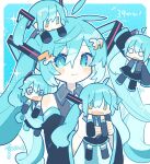  39 5girls :t @_@ ahoge black_sleeves blue_eyes blue_hair blue_necktie blush chibi collared_shirt detached_sleeves grey_shirt hatsune_miku highres long_hair looking_at_viewer mamimu_(ko_cha_22) miku_day multiple_girls necktie sharp_teeth shirt teeth twintails very_long_hair vocaloid |_| 