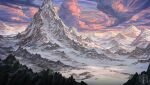  absurdres cliff clouds cloudy_sky colorful critical_role english_commentary highres idrawbagman landscape logo mountain mountainous_horizon nature no_humans outdoors scenery sky snow sunrise winter 