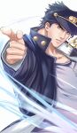  1boy black_hair chain gakuran green_eyes hat highres jojo_no_kimyou_na_bouken jojo_pose kujo_jotaro kujo_jotaro&#039;s_pose_(jojo) long_coat male_focus pointing pointing_at_viewer r9exx school_uniform solo stardust_crusaders 