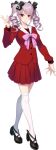  1girl black_footwear drill_hair full_body long_hair long_sleeves looking_at_viewer mikoshiba_saria miniskirt non-web_source official_art photoshop_(medium) pleated_skirt purple_hair red_eyes red_skirt saimin_datsujo_4 school_uniform skirt solo standing tachi-e thigh-highs transparent_background twintails white_thighhighs yoshino_keiko zettai_ryouiki 