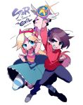 1boy 1girl blonde_hair blue_eyes brown_eyes brown_hair couple horns magic_wand marco_diaz star_butterfly star_vs_the_forces_of_evil