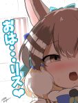  1girl animal_ears blush brown_eyes brown_hair chipmunk_ears chipmunk_girl extra_ears kemono_friends kemono_friends_v_project looking_at_viewer microphone open_mouth ribbon scarf shirt short_hair siberian_chipmunk_(kemono_friends) simple_background solo taurine_8000mg virtual_youtuber 