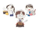  1boy 2girls apron bad_food black_hair blush bowl bread brown_hair character_request chibi closed_eyes closed_mouth commentary_request eoduun_badaui_deungbul-i_doeeo food glasses gof2ull holding holding_bowl holding_food korean_commentary long_hair long_sleeves looking_at_viewer multiple_girls opaque_glasses open_mouth ponytail round_eyewear shirt short_hair short_sleeves simple_background smile upper_body whisk white_background white_shirt yu_geum-i 