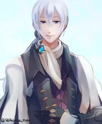  1boy aristocratic_clothes butler commentary_request fire_emblem fire_emblem_fates grey_hair jakob_(fire_emblem) long_hair looking_at_viewer low_ponytail male_focus ponytail solo suikomu_now 