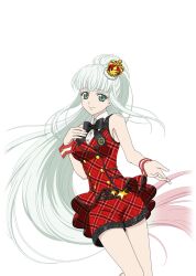  1girl alternate_costume artist_request bandai_namco black_ribbon breasts closed_mouth cosplay cowboy_shot crown dress game_cg green_eyes hand_on_own_chest idol idol_clothes idolmaster lailah_(idol)_(tales) lailah_(tales) large_breasts long_hair looking_at_viewer mini_crown multicolored_hair official_art ponytail red_dress red_hair ribbon sleeveless sleeveless_dress smile solo standing tales_of_(series) tales_of_asteria tales_of_zestiria thighs third-party_source transparent_background two-tone_hair very_long_hair white_hair 