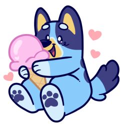  1girl :d animal_ears animal_feet animal_hands australian_shepherd blue_fur bluey bluey_heeler chibi chibi_only child commentary dog_ears dog_girl dog_tail english_commentary flat_color furry furry_female happy heart heart_in_eye holding holding_ice_cream_cone ice_cream_cone pankekie pawpads simple_background sitting smile solo sparkling_eyes symbol_in_eye tail thick_lineart transparent_background 