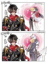 astra_yao evelyn_chevalier hug hugo_vlad lighter_(zenless_zone_zero) long_hair multiple_boys multiple_girls short_hair von_lycaon yaoi yuri zenless_zone_zero