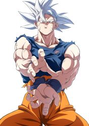  1boy absurdres dougi dragon_ball dragon_ball_super hase125639 highres male_focus orange_pants pants solo son_goku spiky_hair super_saiyan ultra_instinct white_hair 