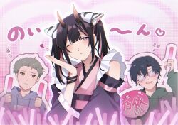  3boys :d animal_ears bare_shoulders black_hair blowing_kiss brothers cho_kaguya-hime! commentary_request crossdressing crossdressing_(mtf) demon_horns detached_sleeves dress frown glasses glowstick green_hair hand_fan hand_fan_writing heart heart_in_eye highres holding holding_fan holding_glowstick horns japanese_clothes kimono komazawa_noi komazawa_rai looking_at_another looking_at_viewer male_focus mikado_akira_(cho_kaguya-hime!) multicolored_hair multiple_boys one_eye_closed opaque_glasses open_mouth paper_fan parted_lips penlight_(glowstick) pink_eyes pink_kimono pink_streaks siblings sidelocks sleeveless sleeveless_kimono smile streaked_hair symbol_in_eye tail tiger_boy tiger_ears tiger_tail trap uchiwa v-shaped_eyebrows vivivi_beam yellow_eyes 