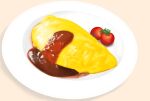  food food_focus no_humans omelet omurice original shadow simple_background still_life tan_background tomato user_kysh8434 