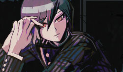  1boy black_hair black_jacket buttons danganronpa_(series) danganronpa_v3:_killing_harmony jacket long_sleeves male_focus pngheavy saihara_shuichi short_hair striped_clothes striped_jacket upper_body 