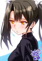  1girl alternate_costume aqua_background black_hair black_sweater commentary_request dated engo_(aquawatery) kantai_collection long_hair one-hour_drawing_challenge orange_hair signature solo sweater turtleneck twintails two-tone_background upper_body white_background zuikaku_(kancolle) 