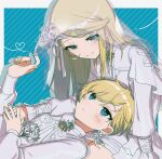  1girl aqua_eyes blonde_hair brother_and_sister flower hashiwo highres kagamine_len kagamine_rin lily_(flower) long_hair long_sleeves looking_at_another project_sekai short_hair siblings twins veil vocaloid 